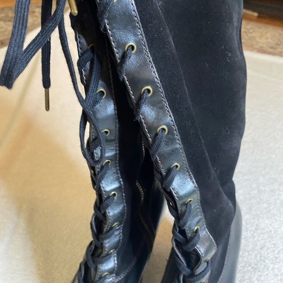 Indigo Black Lace Up Boots with Chunky Heel - Picture 8 of 8